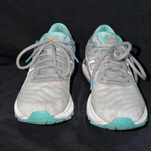 ASICS gel nimbus Gray and Teal mesh uppers  Athletic Running Shoes women 9.5